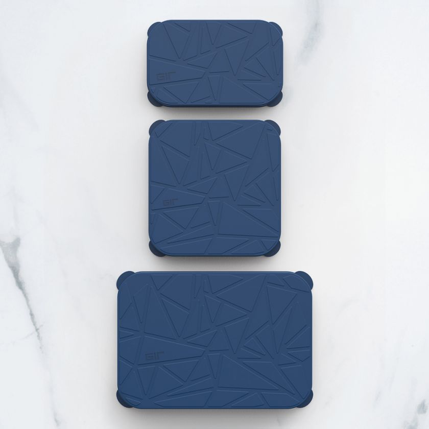 Siliconen universele stretch deksels - rechthoekig - set van 3 - navyblauw