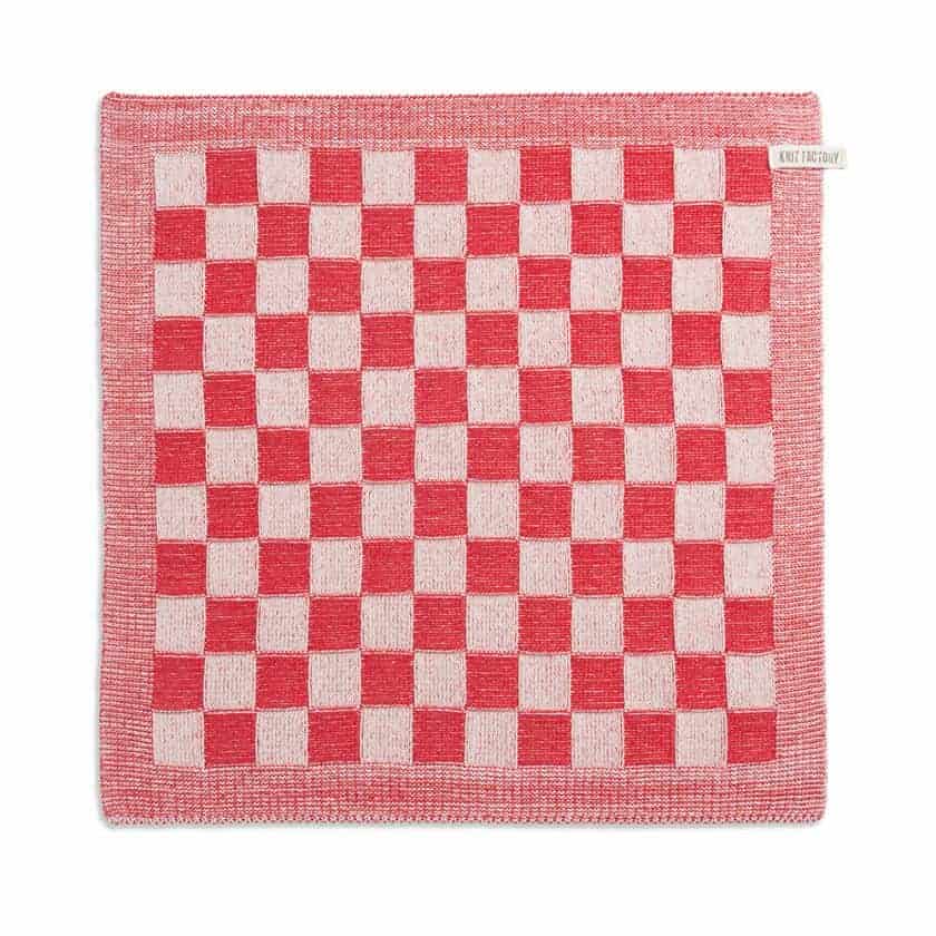 Knit Factory  gebreide keukendoek geruit - rood/ecru