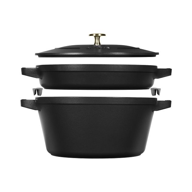 Staub - stoofpan Stackable (stoofpan en grillpan in 1) - zwart - 26 cm