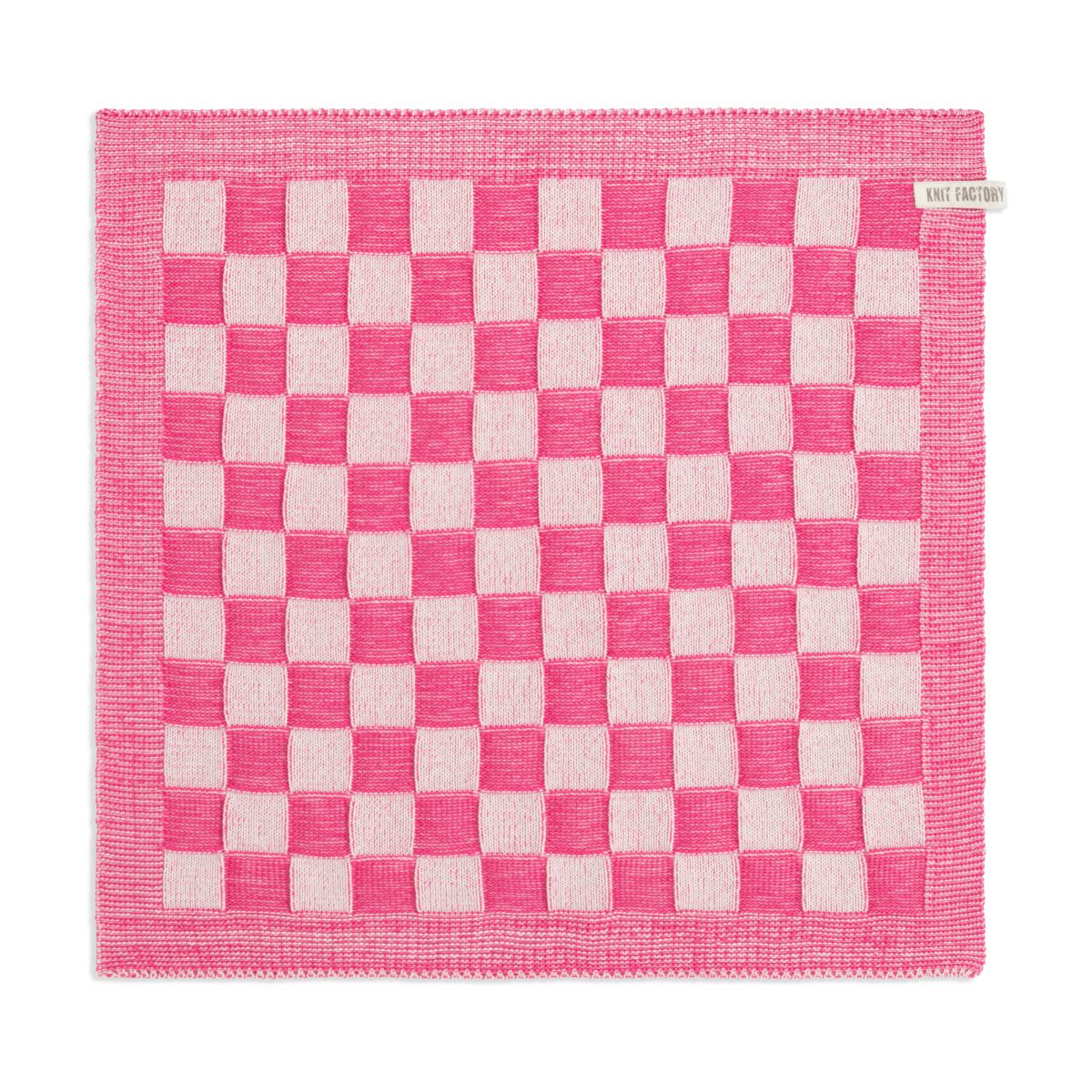 Knit Factory - gebreide keukendoek geruit - roze/ecru