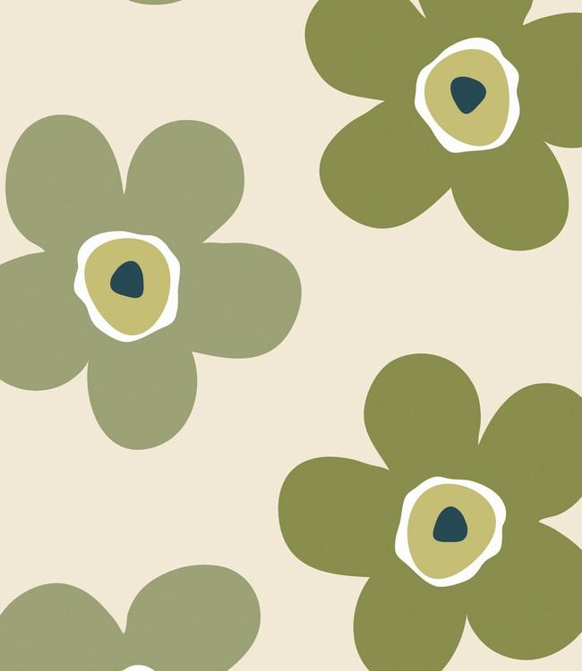 Lola - tafelzeil rond small big flower Moss - groen - 140 cm