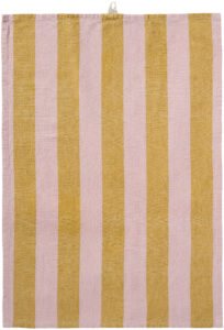 theedoek linus ib laursen streep mosterd lichtroze