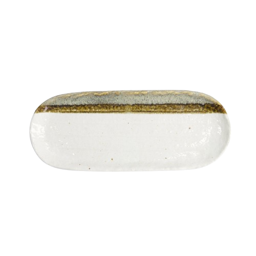 Tokyo Design Studio - Mino Craft langwerpige serveerschaal - wit/bruin - 28 x 11.3 cm